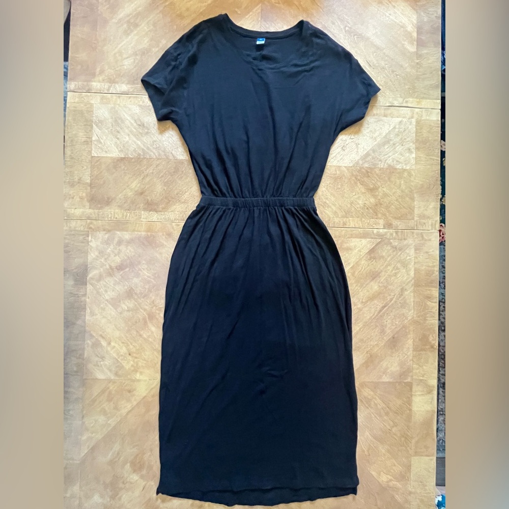 Old Navy Black Midi Dress with Open Back | Size L Tall
